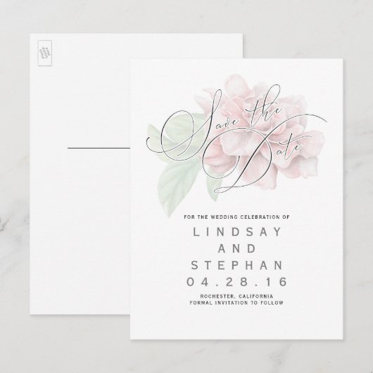 Roze Bloemen Typografie Elegant Save the Date Aankondigingskaart (Voorkant / Achterkant)