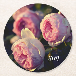 Roze bloemen uit de tuin ronde kartonnen onderzetter