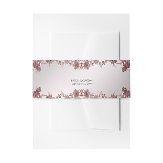 Roze  Bloemen Uitnodiging Buikband Uitnodigingen Wikkel (Voorkant Voorbeeld)