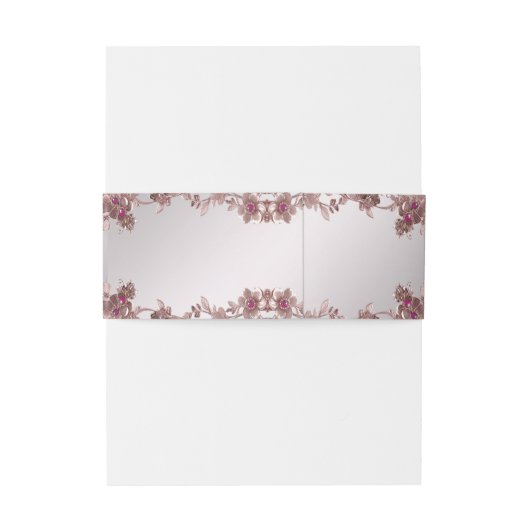 Roze  Bloemen Uitnodiging Buikband Uitnodigingen Wikkel (Achterkant Voorbeeld)