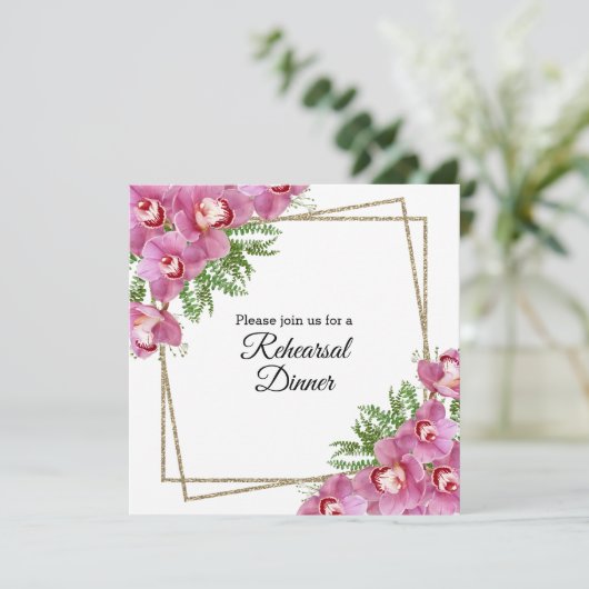 Roze Bloemen - Uitnodiging Oefendiner (Staand voorkant)