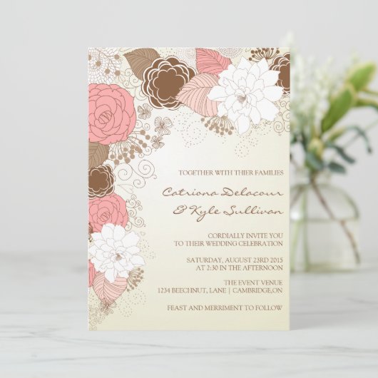  - roze bloemen - Uitnodiging voor een lentetop (Staand voorkant)