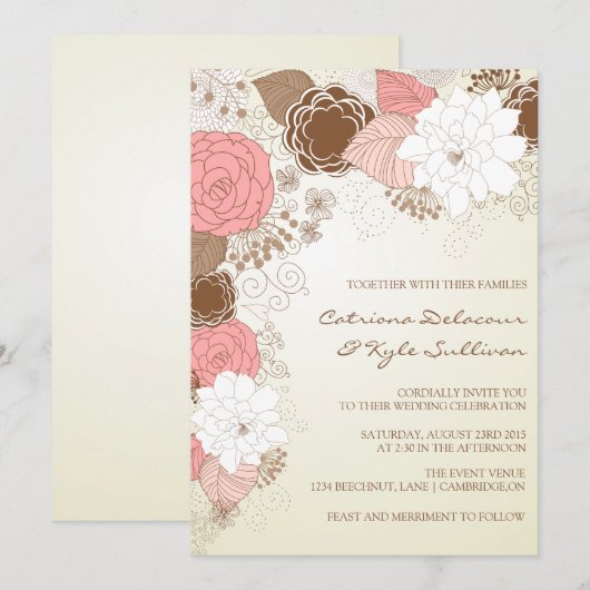  - roze bloemen - Uitnodiging voor een lentetop (Voorkant / Achterkant)