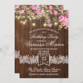 Roze Bloemen Uitnodiging Voor Feestje (Voorkant / Achterkant)