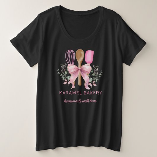 Roze Bloemen Utensils bakkerij koken Grote Maat T-shirt (Design voorkant)