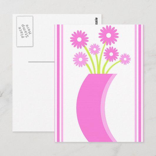 Roze bloemen vaas - Briefkaart (Voorkant / Achterkant)