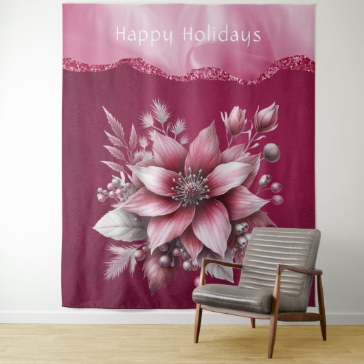 Roze Bloemen Vakantie achtergrond Wandkleed (In situ)