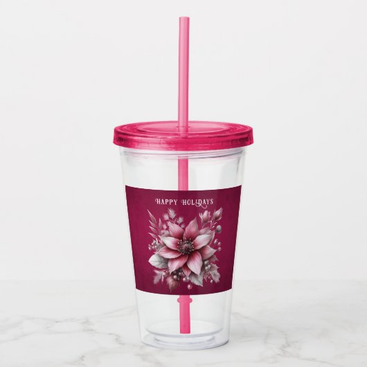 Roze Bloemen Vakantie Acryl Tumbler Acryl Drinkbeker (Voorkant)