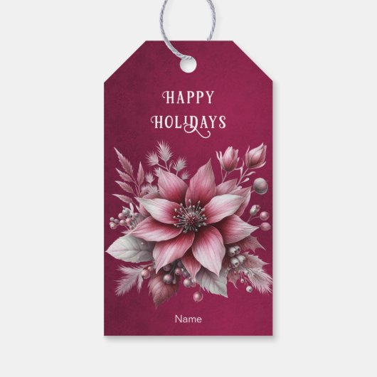 Roze Bloemen Vakantie Gift Label Cadeaulabel (Achterkant)