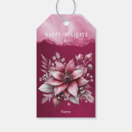 Roze Bloemen Vakantie Gift Label Cadeaulabel