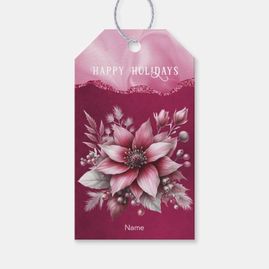 Roze Bloemen Vakantie Gift Label Cadeaulabel (Voorkant)