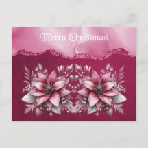 Roze Bloemen Vakantie Kerst Briefkaart