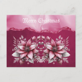 Roze Bloemen Vakantie Kerst Briefkaart