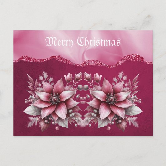 Roze Bloemen Vakantie Kerst Briefkaart (Voorkant)