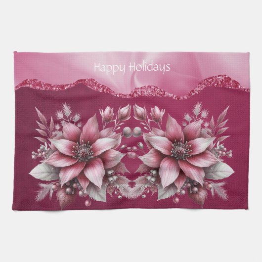 Roze Bloemen Vakantie Keuken Handdoek (Horizontaal)