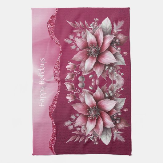 Roze Bloemen Vakantie Keuken Handdoek (Verticaal)