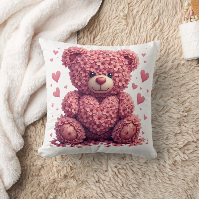 Roze Bloemen Valentijn Teddy Bear Kussen (Deken)