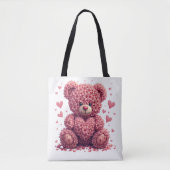 Roze Bloemen Valentijn Teddy Bear Tote Bag (Voorkant)