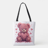 Roze Bloemen Valentijn Teddy Bear Tote Bag (Achterkant)
