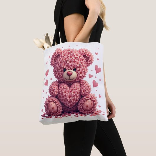 Roze Bloemen Valentijn Teddy Bear Tote Bag (Dichtbij)