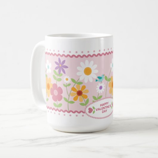 Roze Bloemen Valentijnsdag Koffie Mok (Voorkant links)