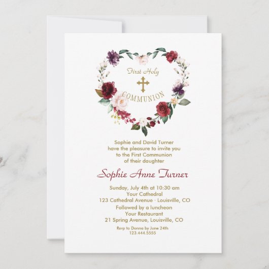 Roze Bloemen van Bourgondië Goud Eerste Heilige Co Kaart (Voorkant)