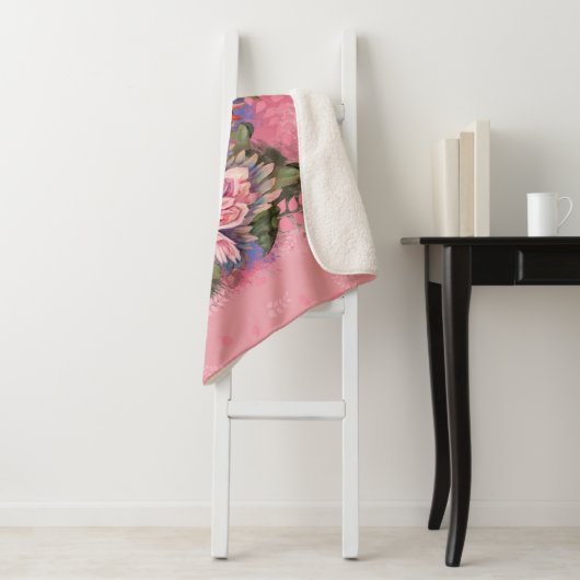 Roze  bloemen van Dahlia Sherpa Deken (In situ)