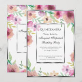 Roze bloemen van het verjaardagsfeest Quinceanera Kaart (Voorkant / Achterkant)
