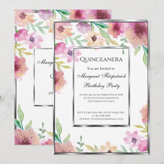 Roze bloemen van het verjaardagsfeest Quinceanera Kaart (Voorkant / Achterkant)