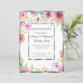 Roze bloemen van het verjaardagsfeest Quinceanera Kaart