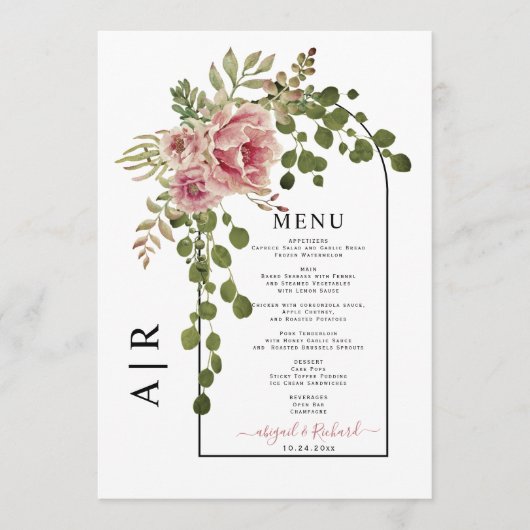 Roze bloemen van mosterd roos, voor de bruiloft va menu (Voorkant)