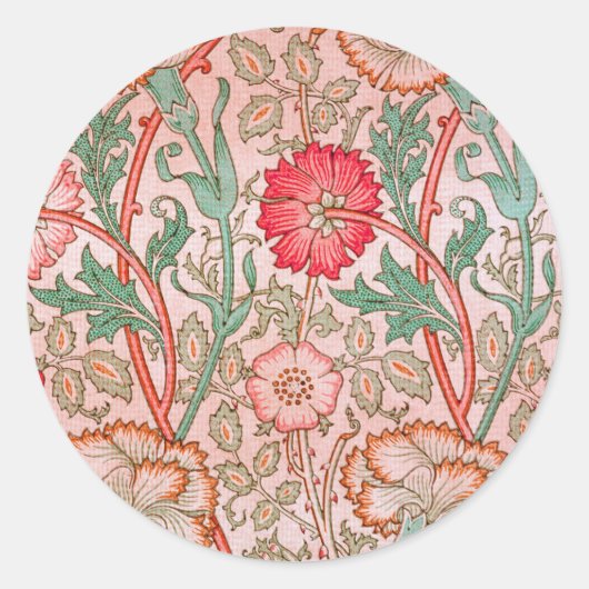 Roze bloemen van William Morris Ronde Sticker (Voorkant)