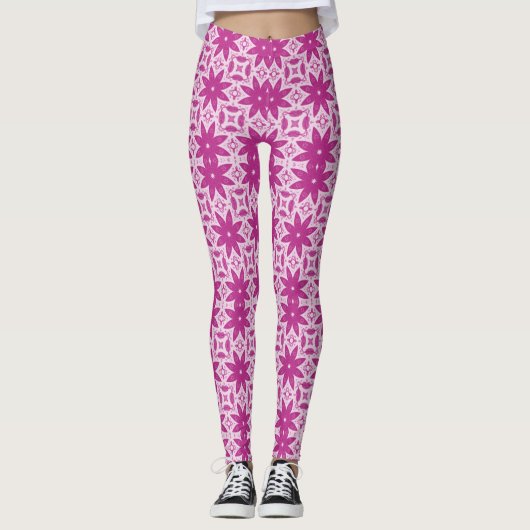 Roze bloemen vector naadloos patroon leggings (Voorkant)