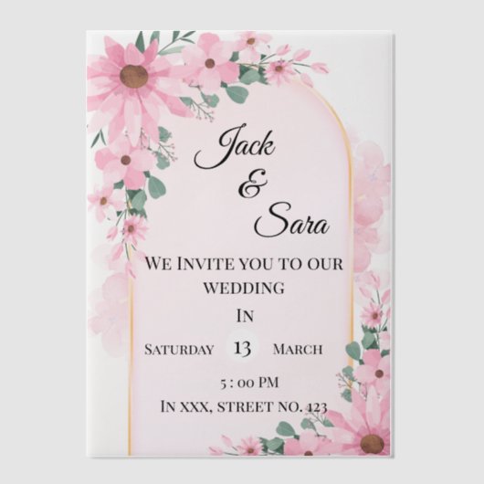 Roze bloemen Vellum Overlay Uitnodigingen (Voorkant)