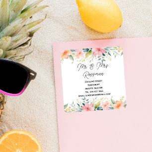 Roze Bloemen Verandering van Adres Sticker   elega