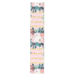 Roze bloemen Verf Gold Stripes Girly Design Medium Tafelloper