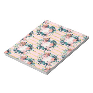 Roze bloemen Verf Gold Stripes Girly Design Notitieblok
