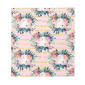 Roze bloemen Verf Gold Stripes Girly Design Notitieblok (Voorkant)