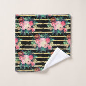  roze bloemen Verf het patroon van de gouden Strip Bad Handdoek (Wasdoekje)