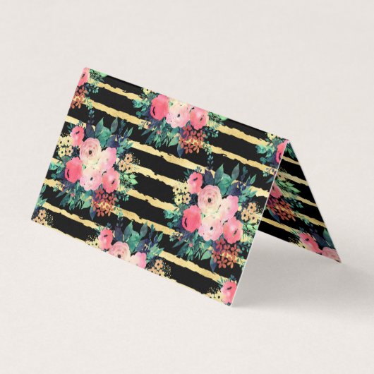  roze bloemen Verf het patroon van de gouden Strip Visitekaartje (Achterkant)