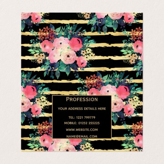  roze bloemen Verf het patroon van de gouden Strip Visitekaartje (Binnenkant ongevouwen)