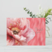 Roze Bloemen Vergroot op Glanzend Roze Dank u Bedankkaart (Staand voorkant)