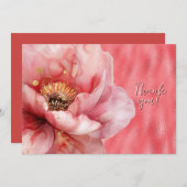 Roze Bloemen Vergroot op Glanzend Roze Dank u Bedankkaart (Voorkant / Achterkant)