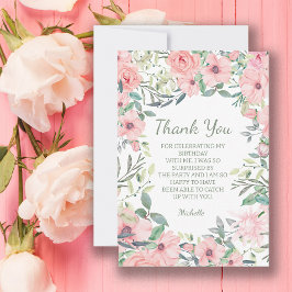 Roze Bloemen Verjaardag Bedankkaart