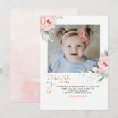 Roze Bloemen Verjaardag Dank u Foto Briefkaart (Voorkant / Achterkant)