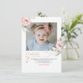 Roze Bloemen Verjaardag Dank u Foto Briefkaart (Staand voorkant)