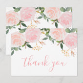 Roze Bloemen Verjaardag Flat Dank u kaart (Voorkant / Achterkant)