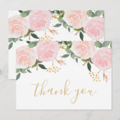 Roze Bloemen Verjaardag Flat Dank u kaart (Voorkant / Achterkant)