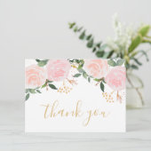 Roze Bloemen Verjaardag Flat Dank u kaart (Staand voorkant)