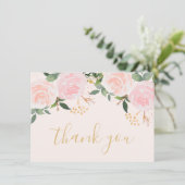 Roze Bloemen Verjaardag Flat Dank u kaart (Staand voorkant)